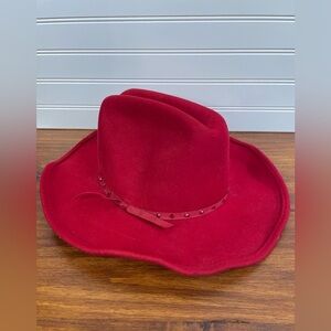Red Hot Society Red 100% Wool Bejeweled Cowboy Hat with a Bow Women’s EUC